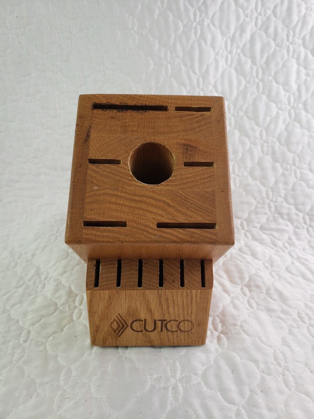 Cutco 13 Slot Solid Oak Knife Block 12 Knives 1 Sharpener Hole USA